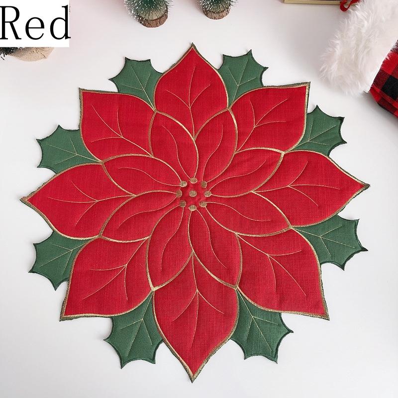 

Креативные рождественские декоративные салфетки под тарелки с красной вышивкой и цветами, подставки под чашки, тканевые подставки для домашнего рождественского стола для вечеринки 40cm