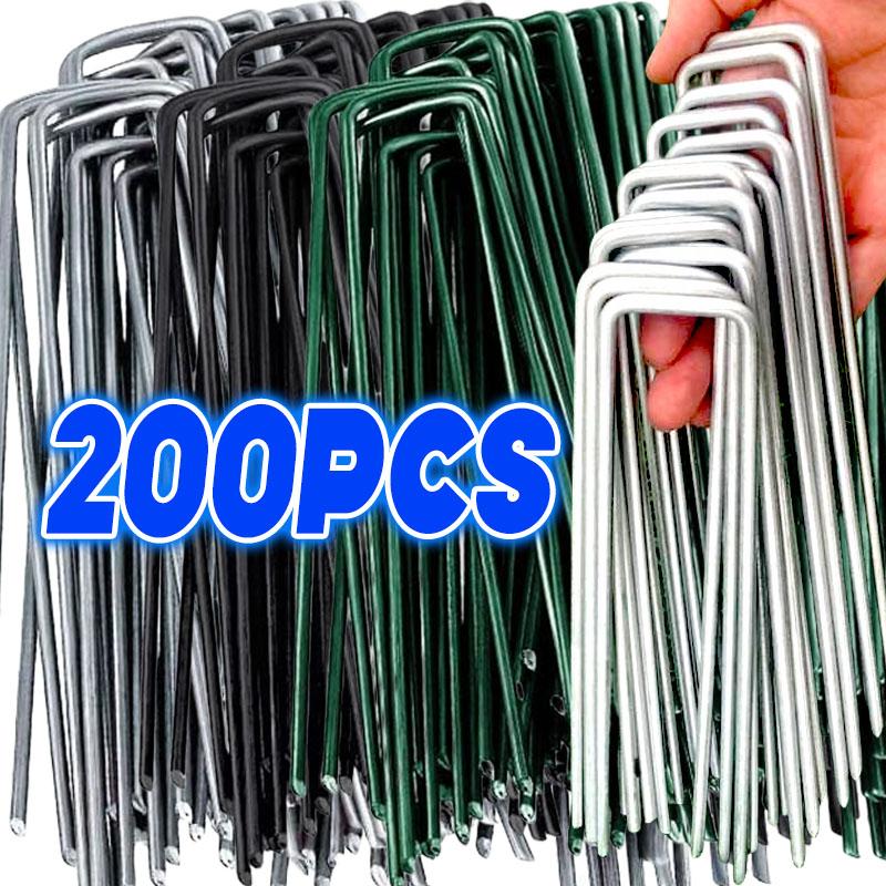 10/200 Stück U-förmige Befestigungsheringe Gartenstecker für Rollrasen-Pins Verankerungsstoff Bewässerungsschläuche Halterung Rasenflächen Barriere 10cm 15cm