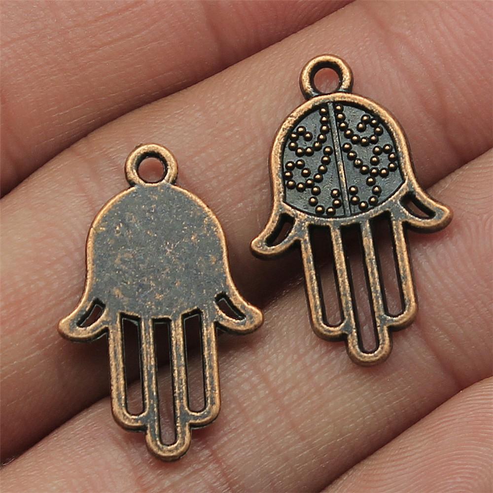 10pcs Fatima Hand Hamsa Palm Protection Tibetan Bronze Silver Color Pendants Antique Making DIY Handmade Craft
