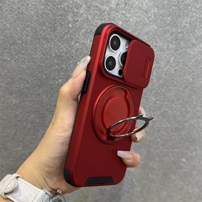 

Heavy-Duty Rugged Armor Magnetic Bracket Phone Case for IPhone 17 16 15 Plus 14 13 12 11 Pro Max Slide Camera Protection Cover iPhone 11 Pro Max