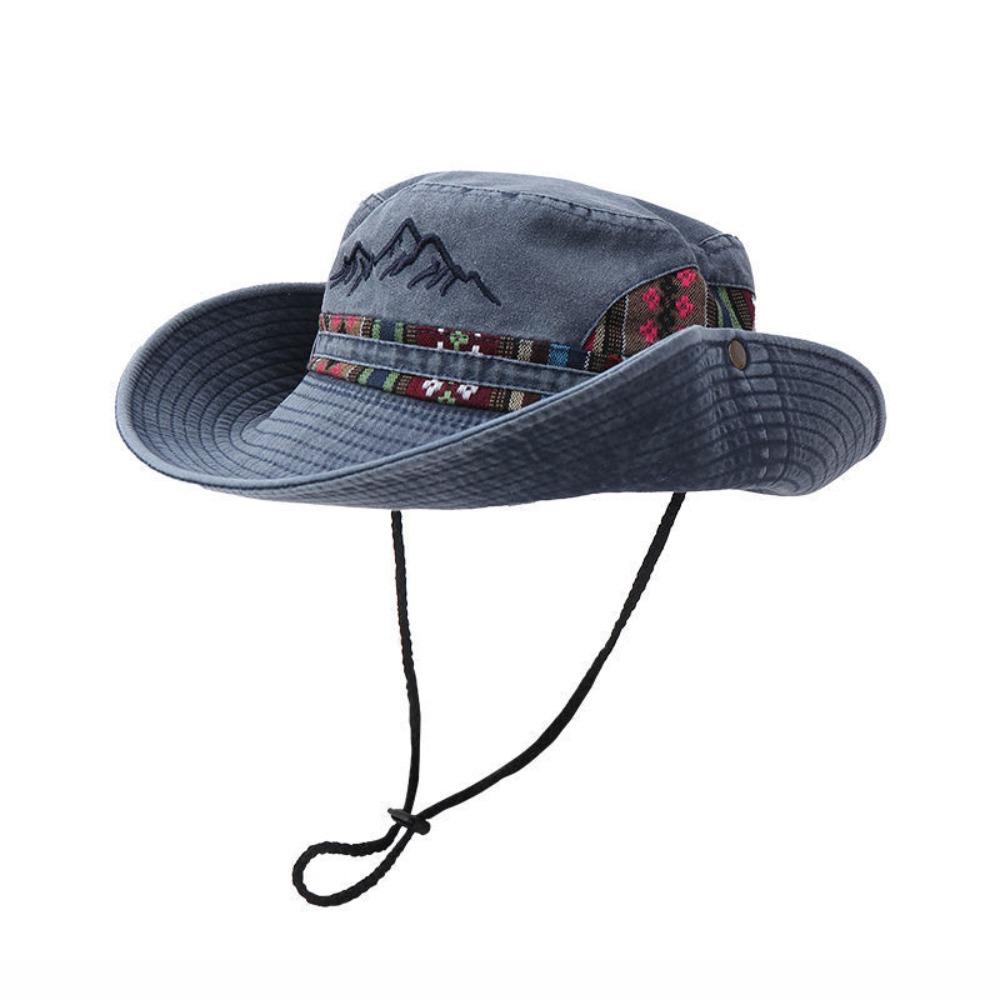 with Windproof Strap Cowboy Bucket Hat Denim fabric Panama Hat Fisherman Cap  for Camping Hiking