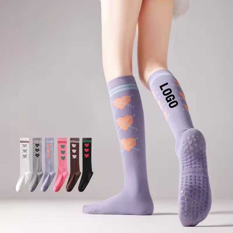 Knee High Heart Pattern Grip Breathable Comfortable Soft Pilates Fitness Exercise Studio Home Cotton Flexible Warm Yoga Socks