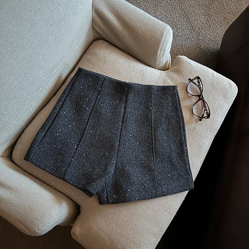 

Women s Retro Grey Glitter High-Waist Booty Shorts - Autumn/Winter Slimming Casual Wide-Leg Pants Extra Large серый