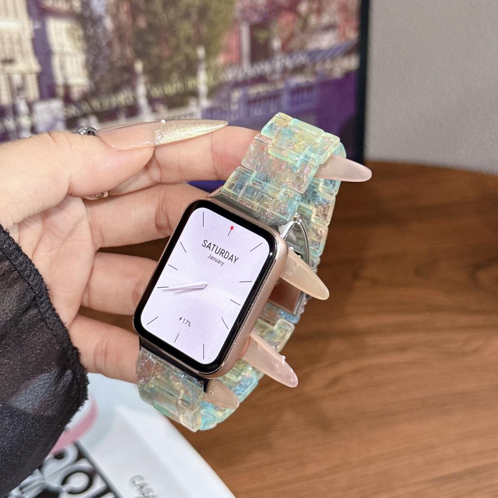 Glitter Marble Resin Band for Xiaomi Mi Band 8/9/10 Pro, Redmi Watch 4/5/6, Magnetic Transparent Strap Unisex