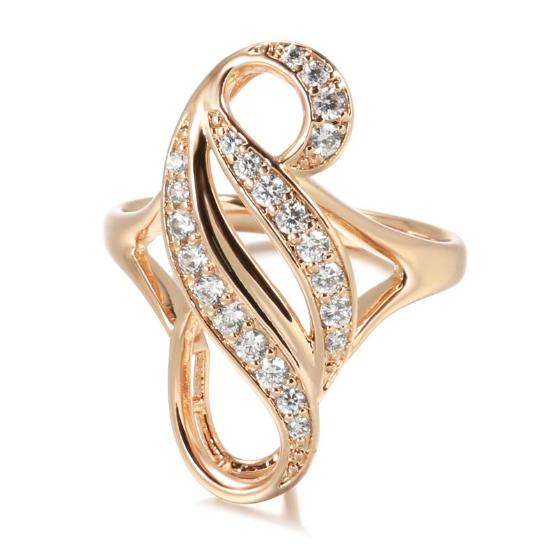 Rose Gold Color Bride Big Rings Fashion Natural Zircon Flowers Accessories High Quality Women Daily Fine Jewelry