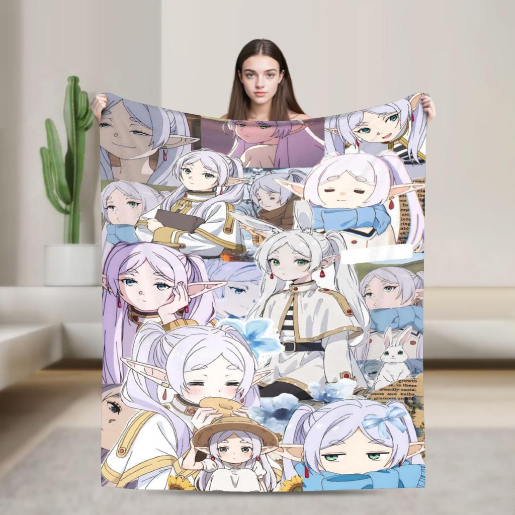 Frieren Anime Flannel Blanket Funny Throw Blankets for Home Hotel Sofa xcm Rug Piece