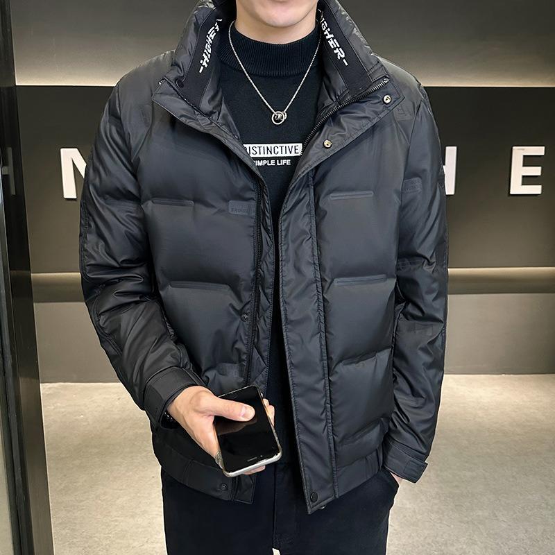 Winter new down jacket men's short stand-up collar trendy brand solid color fashion casual thickened warm white duck down jacket
