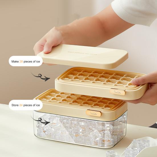 

Поднос для льда с крышкой, 28 полостей, форма для кубиков льда для виски, коктейля, чая, кофе, бесконтактная вкусоустойчивая льдогенераторная установка, необходимая для кухни для домашнего кафе белый