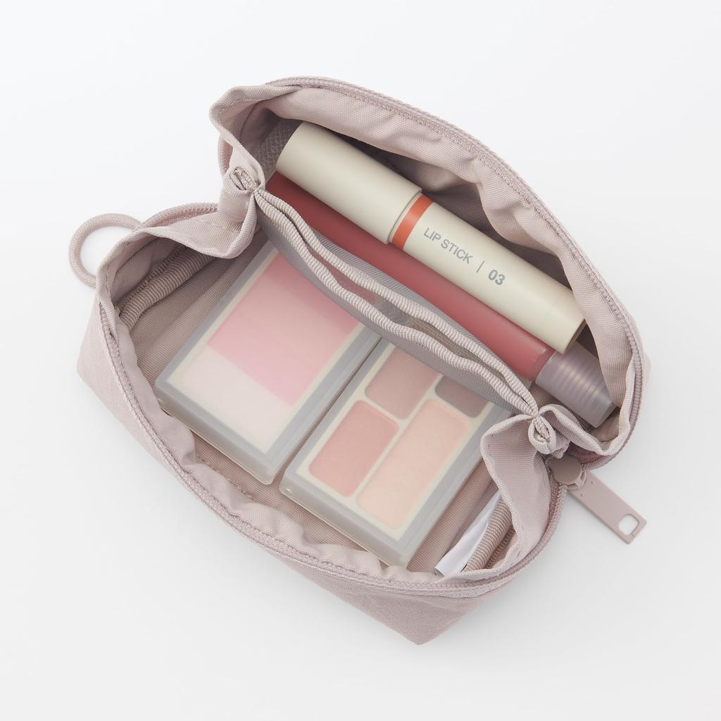 MUJI Wrinkle Nylon 11 x 6 x 84475788 Wide-Opening Pouch, Pink, Small, Approx. 3.5 cm,