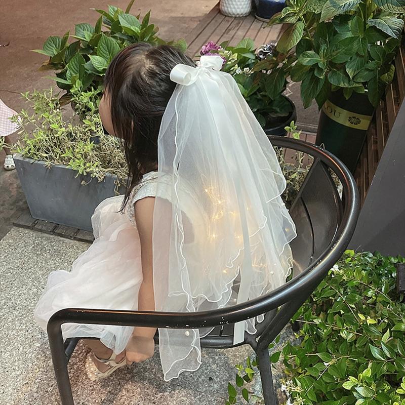 Hochzeit Schleier mit Clip/Kamm Haarschmuck für Bräute Mädchen Tüllschleier mit Rand und Lichterkette 8 Farben