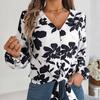 Women Spring Autumn Temperament Print V-Neck Long Sleeve Shirt Blouses