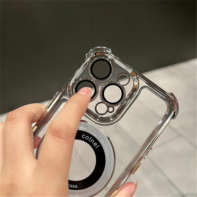Luxury Plating Shockproof Magnetic Bracket for Magsafe Clear Case for iPhone 16 15 11 12 13 14 Pro Max With Holder Stand Phone Cover