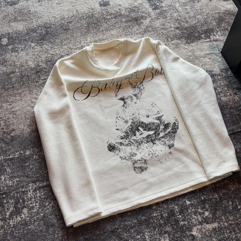 European and American Y2K autumn round neck pullover print Gothic retro top