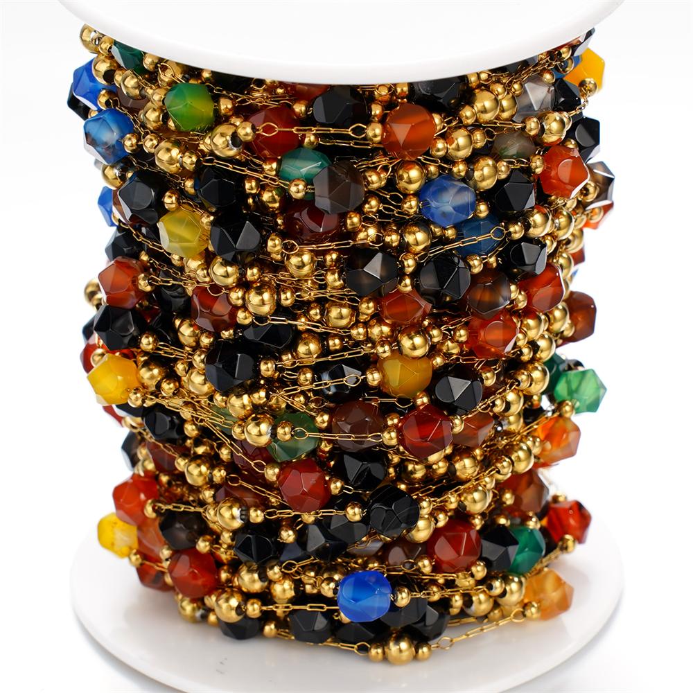 1meter/Lot Colorful Faceted Stone Beads Beaded Stainless Steel Chains for Bracelet Necklace Anklet DIY Jewelry Making Supplies
