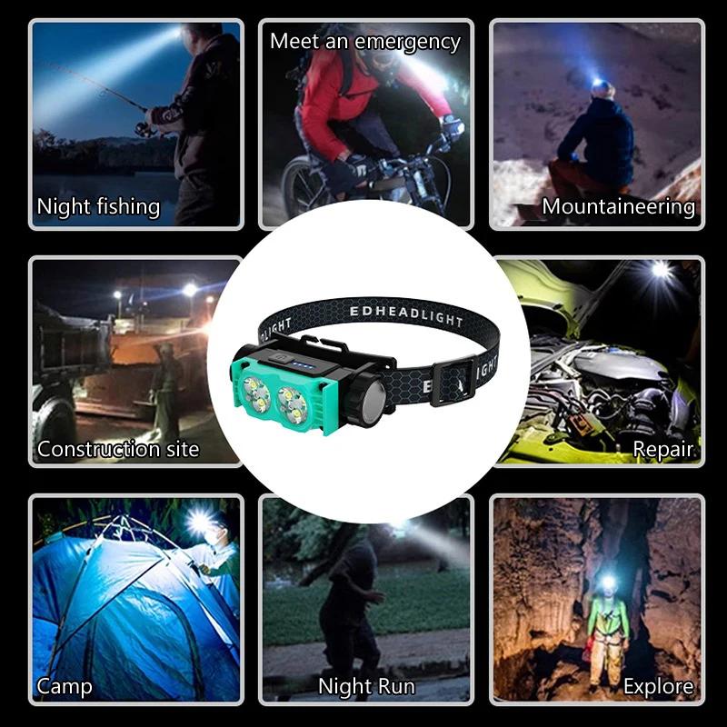 Rechargeable LED Headlamp Super Bright 6 Core 109g Lightweight Hands Free for Outdoor Fishing Camping Mining Long Running Time