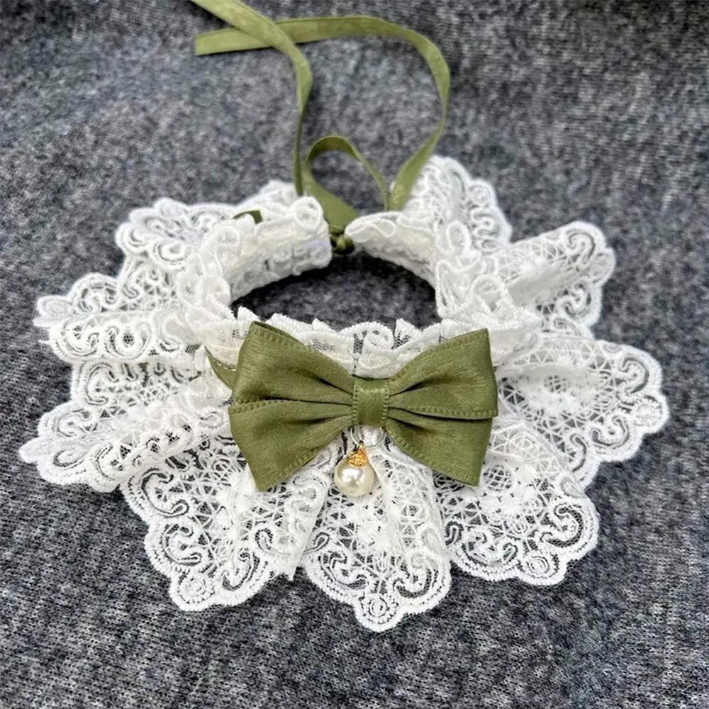 Colletto di Perle con Fiocco di Pizzo Gatto Cane Fazzoletto da Collo Animali Domestici Gatti Gattino Cane Cucciolo Stringa Bavaglino Collana Cravatta Cinturino da Collo Sciarpa Accessori