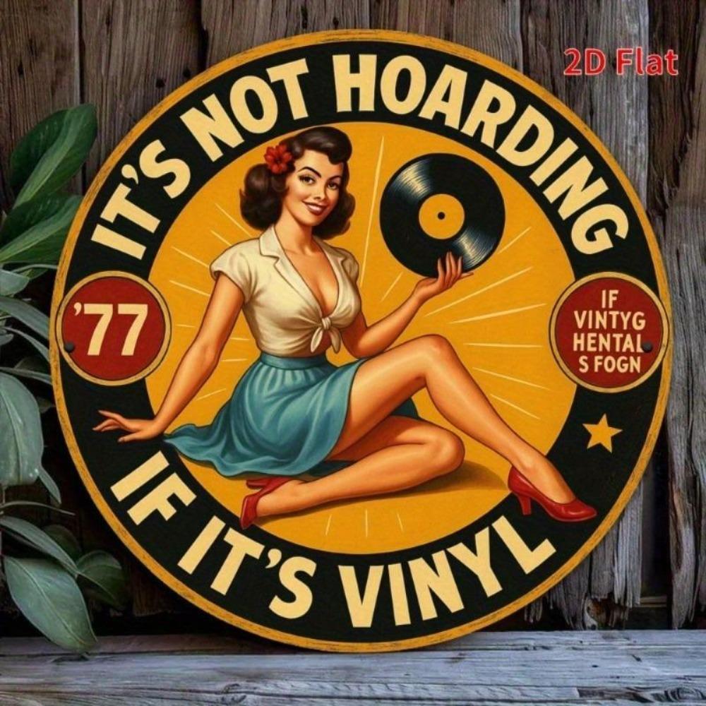 Vintage Round Metal Sign Hoarding Woman Vinyl Record Wall Art Indoor Outdoor Decor
