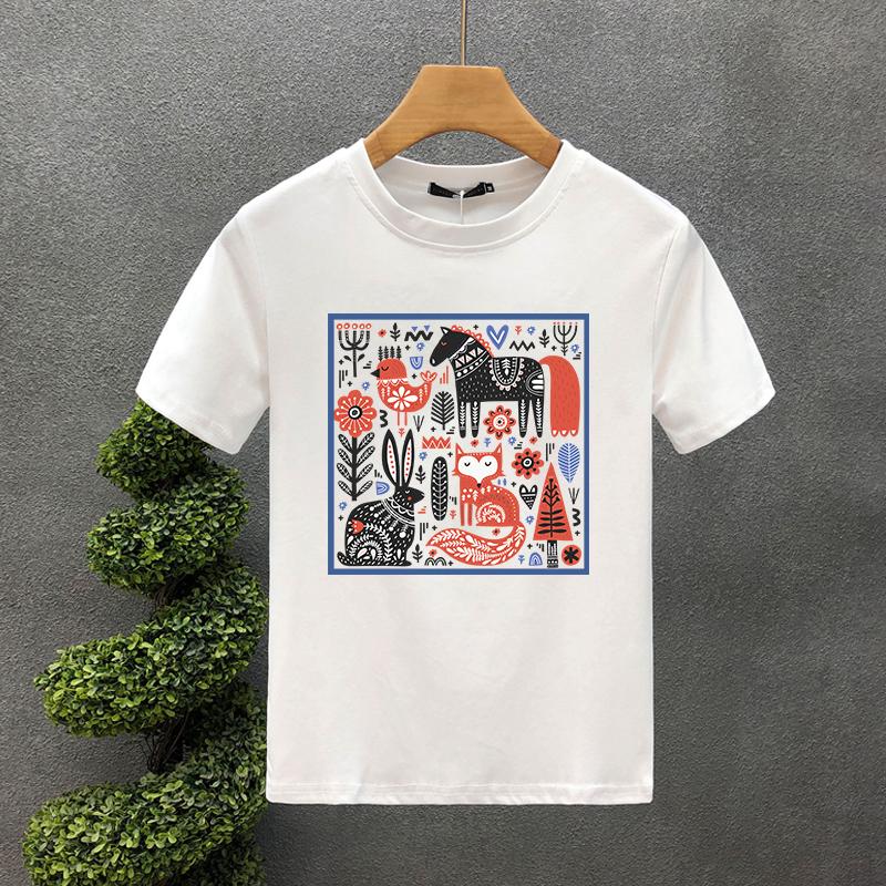 2023 Hot Korea Style Luxury Brand Tshirt 100%Cotton Hand Painted Zoo Printed Tees Summer Harajuku Women Short Sleeve T-shirt