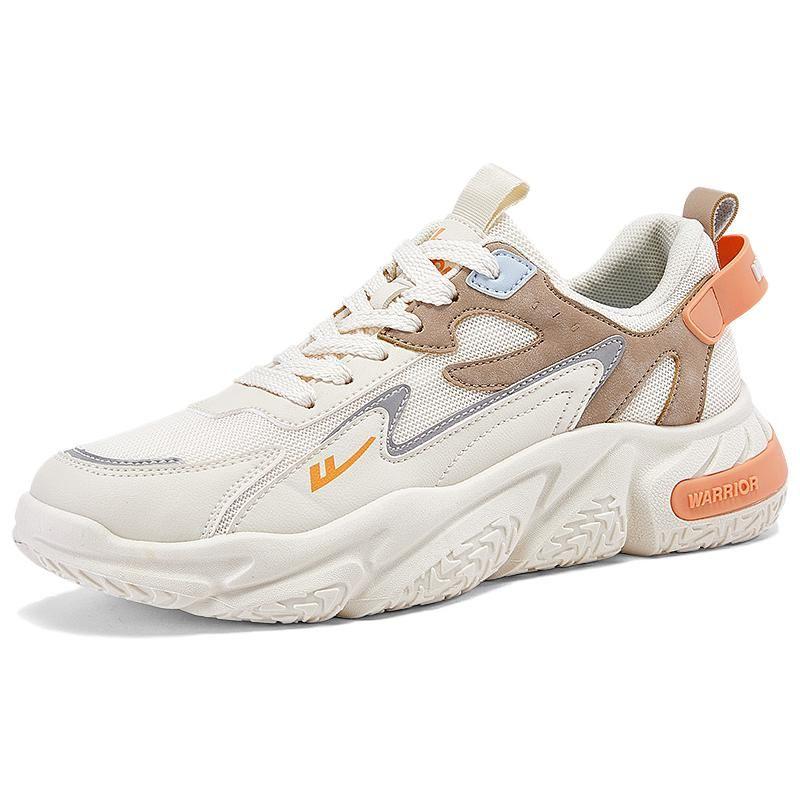 Warrior Classic Color Wide Toe Thick Sole Lightweight Soft Feel Non-Slip Breathable Low-Top Dad Shoes Men Sneaker Beige Orange WBN(JS)-096702