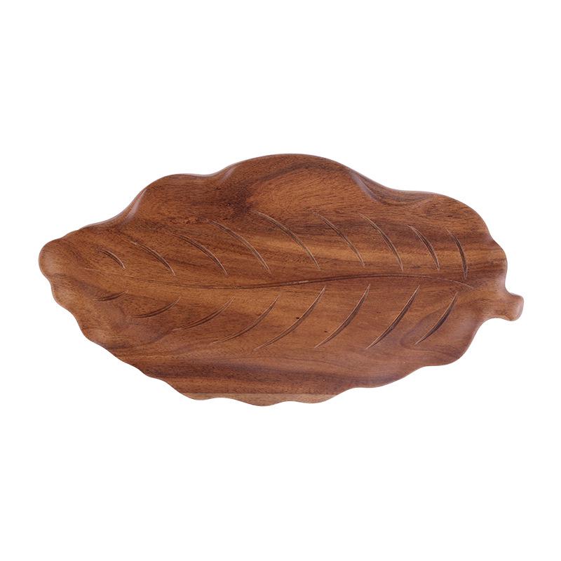 Japanese Acacia Wood Leaf-shaped Dinner Plate & Tea Tray for Snacks, Pastries, and Fruit
