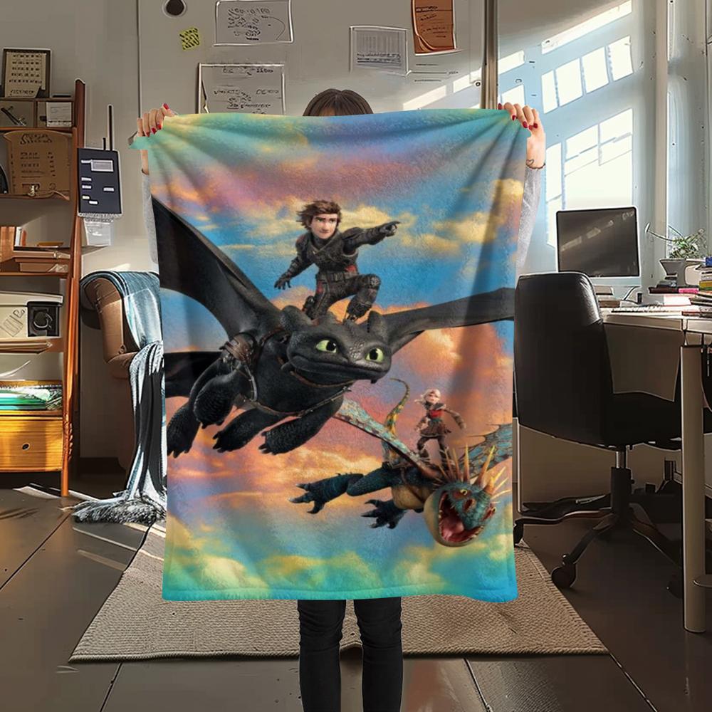 1Pc Dragon Training Print Flannel Blanket, High quality Comfortable for All Seasons, Home Decor, Warmth and Comfort, Perfect for Gifts