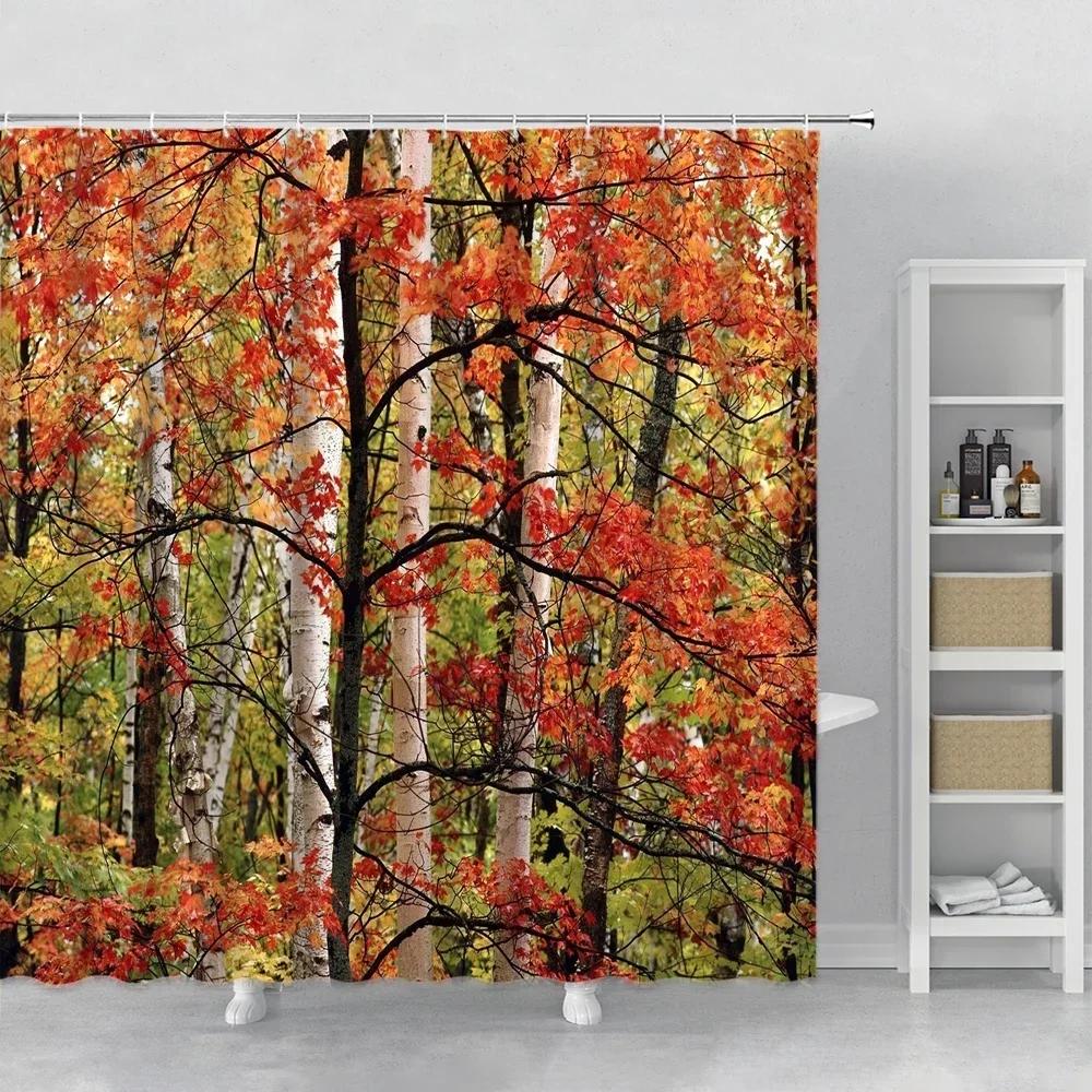 Green Forest Landscape Shower Curtain Set Hooks Spring Tree Senery Home Decor Bath Curtain Polyester Fabric Cloth for Bathr.