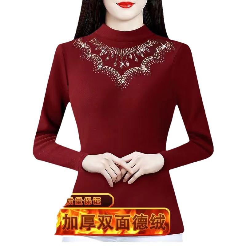 Autumn and Winter German Velvet Bottoming Shirt 2025 New Age-reducing and Thin Semi-turtleneck Inner Thermal Top