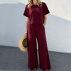 Women's Loose Fit Two Piece Pants Set Short Sleeve Crop Top Elastic Waist Wide Leg Pants Linen Blend Solid Casual Tracksuit 2026 Summer