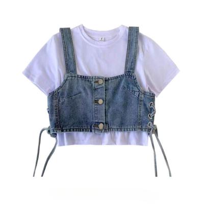 Stilvolle Weste Eleganz Mode Lässig Gebundenes Jeans-Oberteil Design Sinn für Lagenoptik Kurze Modelle Zum Überziehen Vielseitiges Ärmelloses Camisole Unterhemd Damen