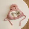 Winter Baby Girls Hat Double-Layer Cute Bows Knitted Hats Ear Protection Warm Beanie Big Pompom Kids Accessories 2-6 Years Old