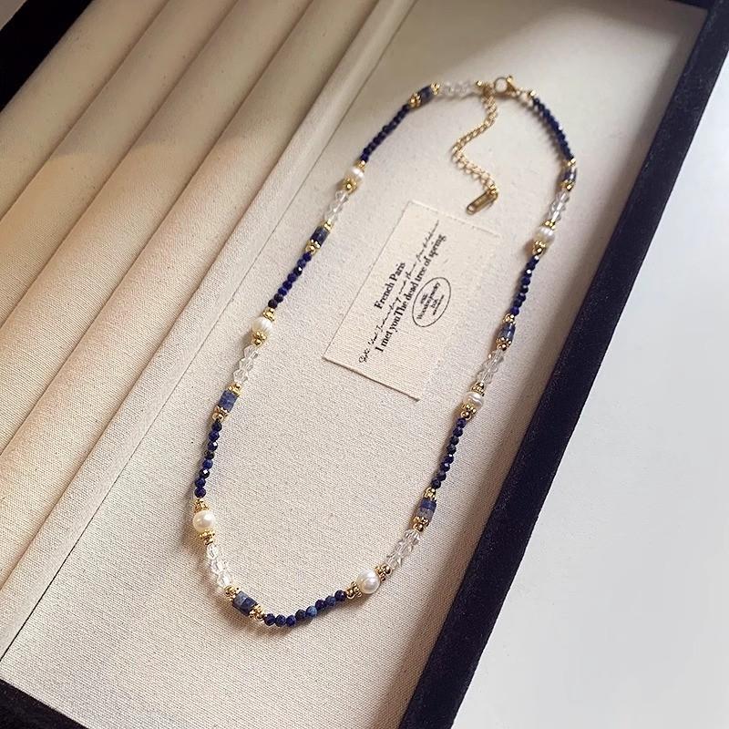 Freshwater Pearl Mixed Color Natural Stone Bracelet Summer Dopamine Necklace Temperament Shoushan Stone Agate Collarbone Chain