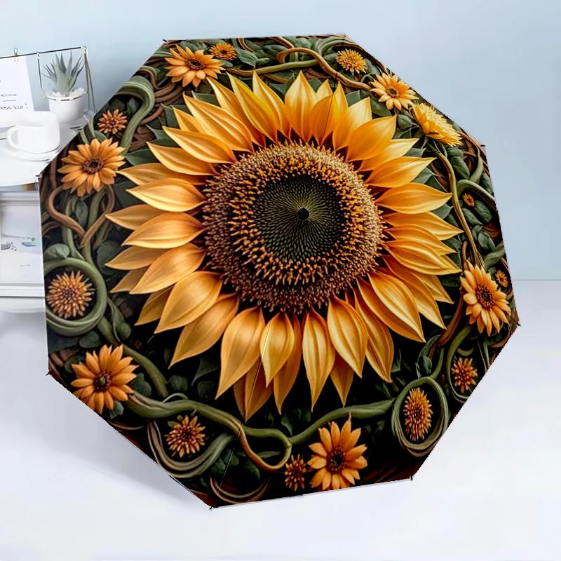 Sunflower Kaleidoscope Pattern 8-Frame for Travel, Camping, Casual Lightweight Portable Umbrella, Essential for Every Family Holidays Birthday Gift