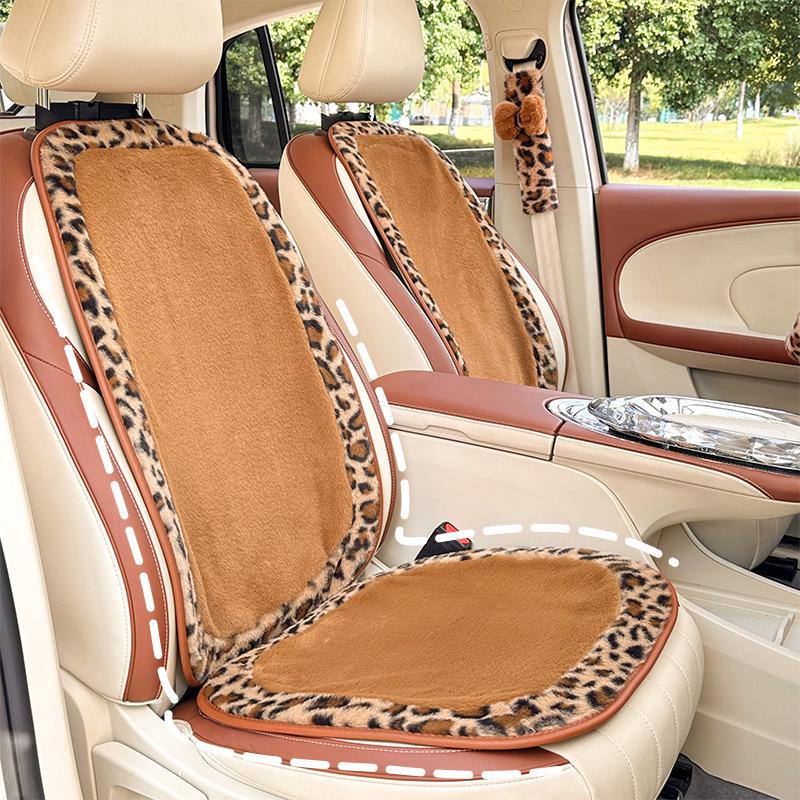 Leopard Print Winter Car Seat Cushion, Thick Warm Rabbit Fur, Soft & Comfortable Interior Cushion