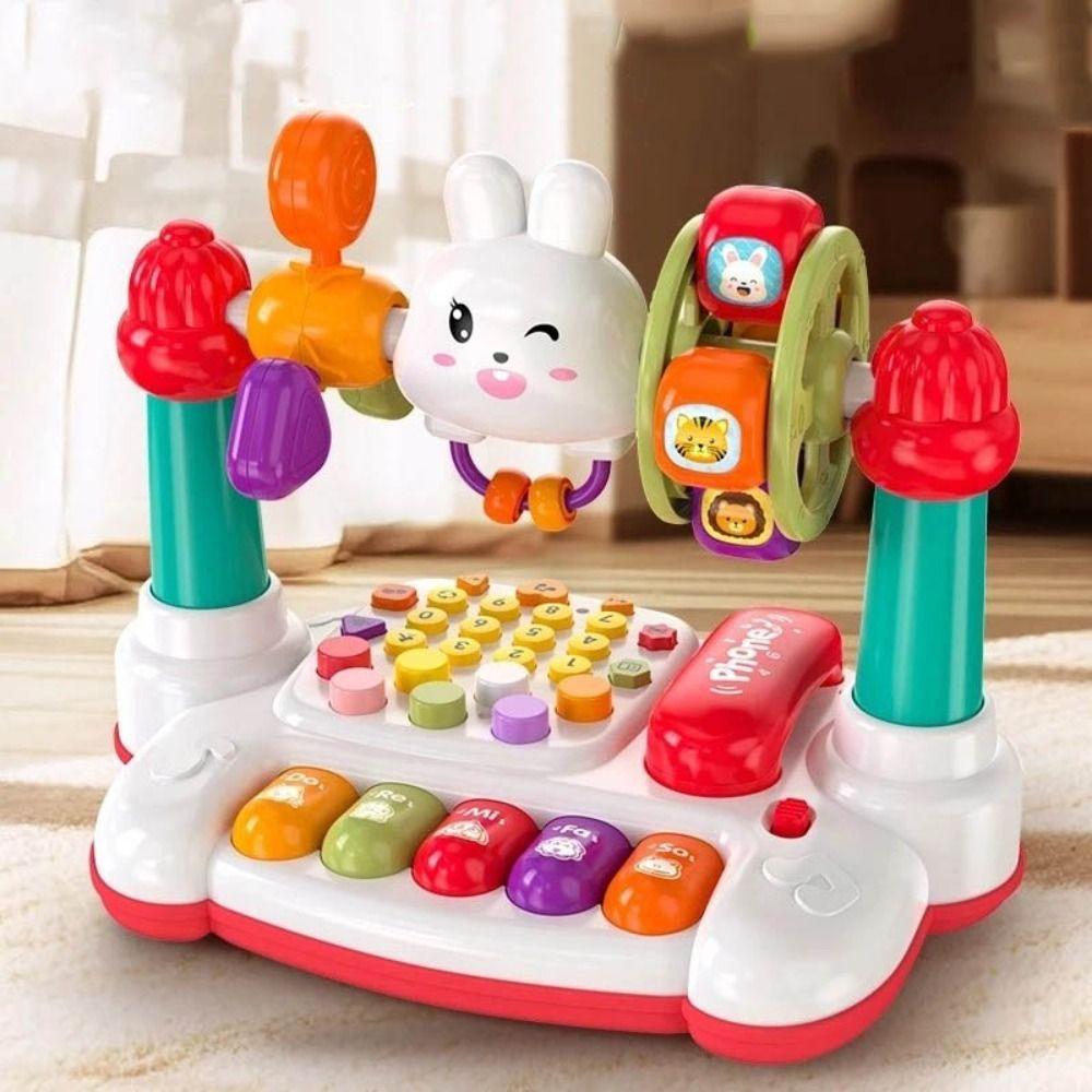 Rabbit Rotating Music Piano Keyboard Plastic Baby Piano Toys Cute story machine Toddlers