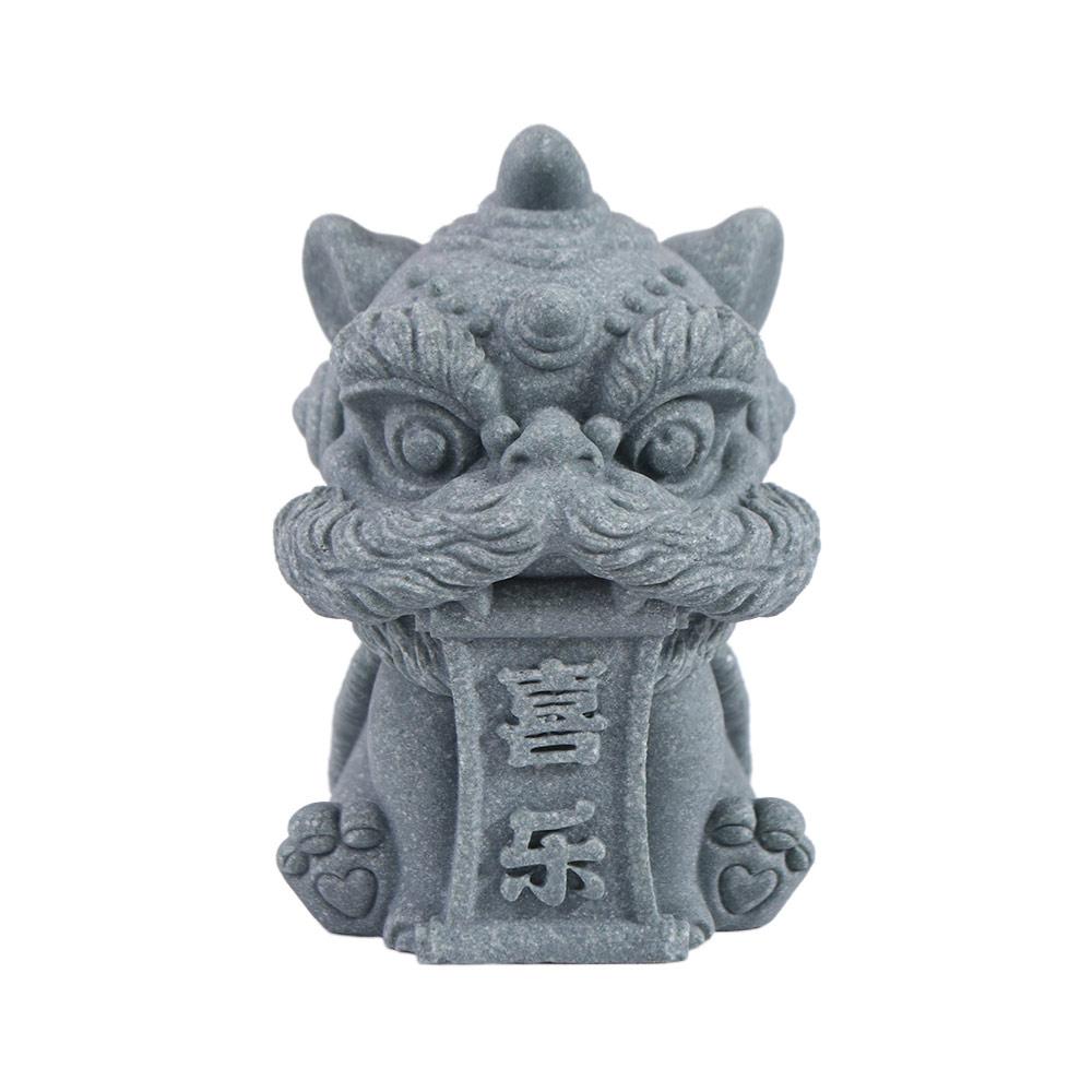 Cute Artwork Awakening Lion Ornament 3D Artificial Stone Chinese Stone Lion Ornament Safe Handmade Lion Mascot Statue Tea Pet