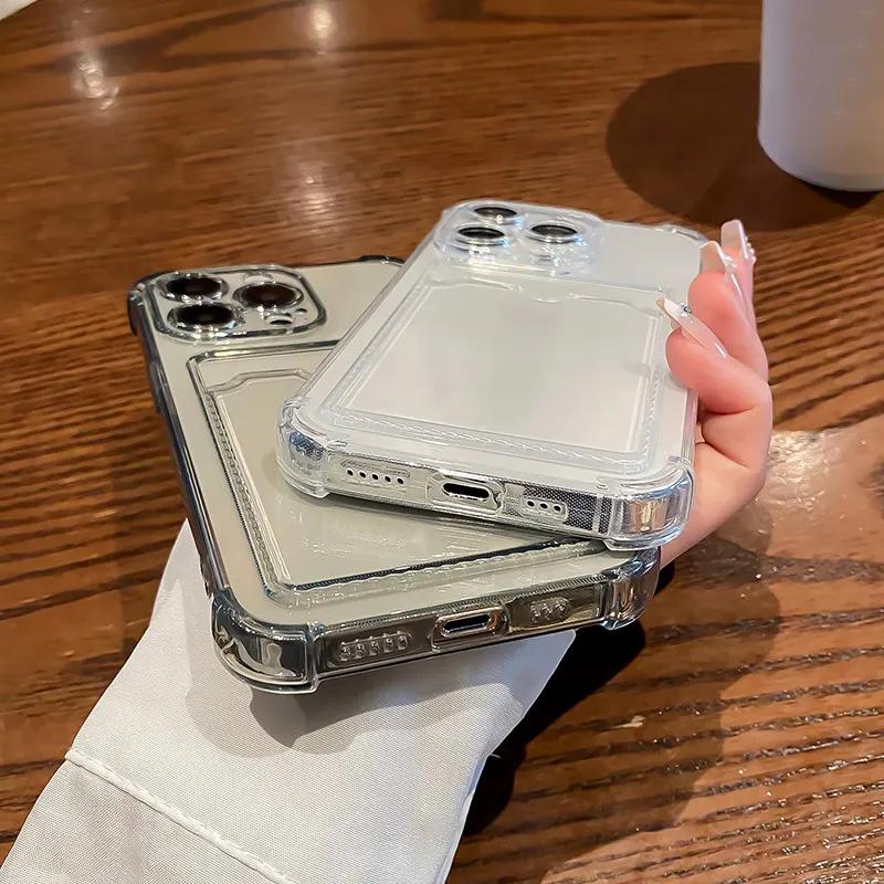 Průhledný silikonový kryt s držákem na karty pro iPhone 16 15 14 13 12 11 Pro Max XS XR 7 8 Plus, průhledná peněženka, nárazuvzdorný silikonový kryt