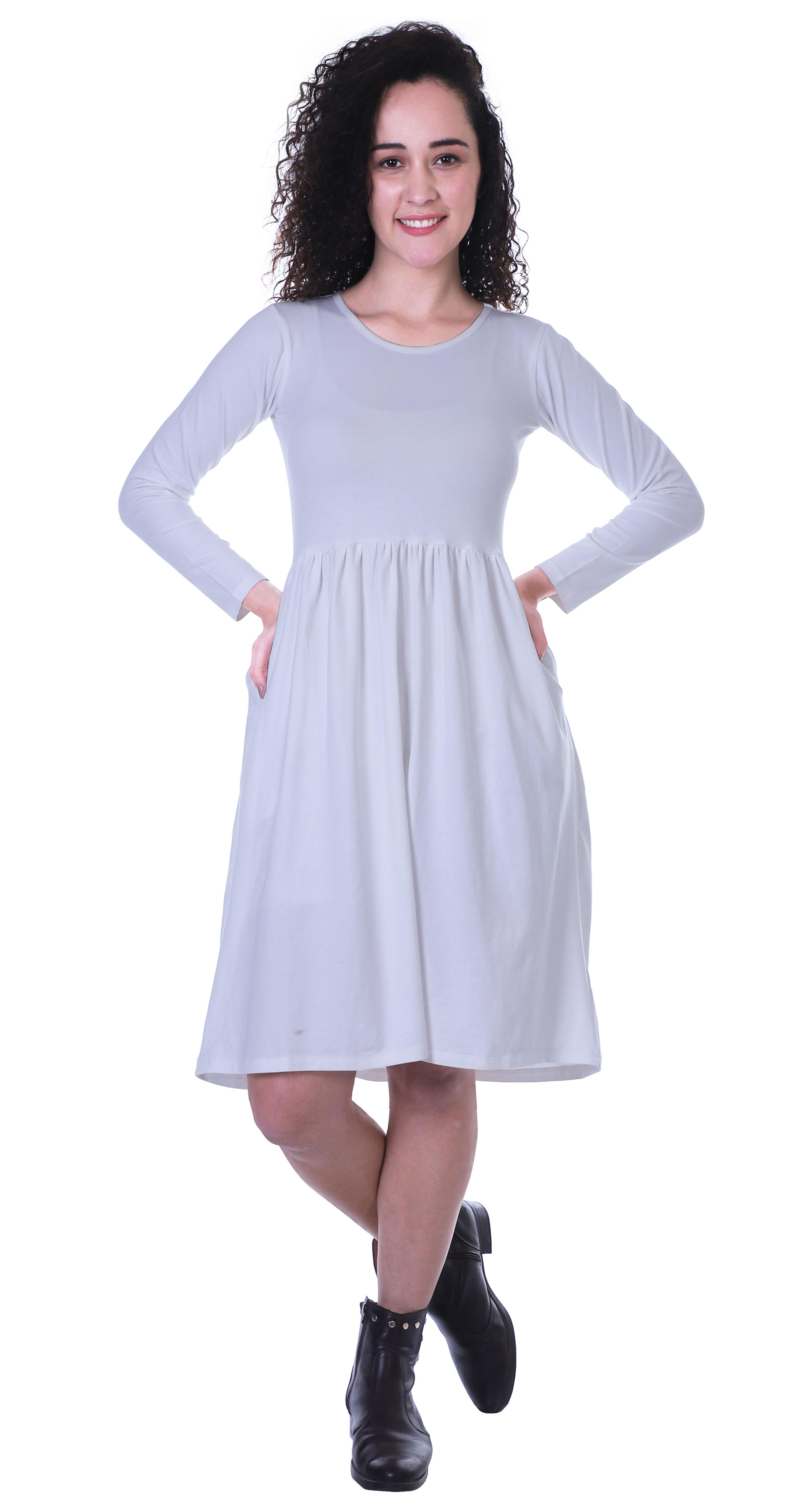 

Moomaya Womens Full Sleeves Gathered Waist Dress Casual Relaxed Fit Swing Dresses w X-Small білий