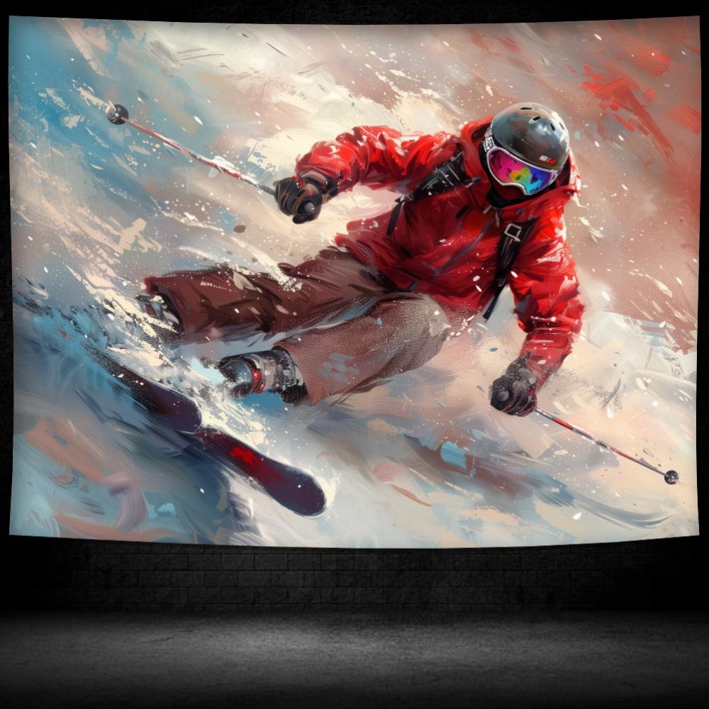 

Action Skiing Tapestry - Modern Wall Art for Home Styling, Perfect for Living Rooms and Bedrooms, Unique Design, Vibrant Colors 70x70cm
