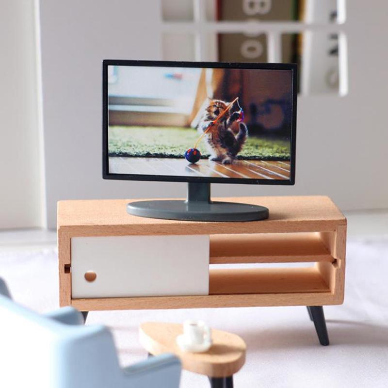 1:12 Кукольный домик Миниатюрный Гостиная Телевизор Деревянный Тумба под телевизор — фото 10