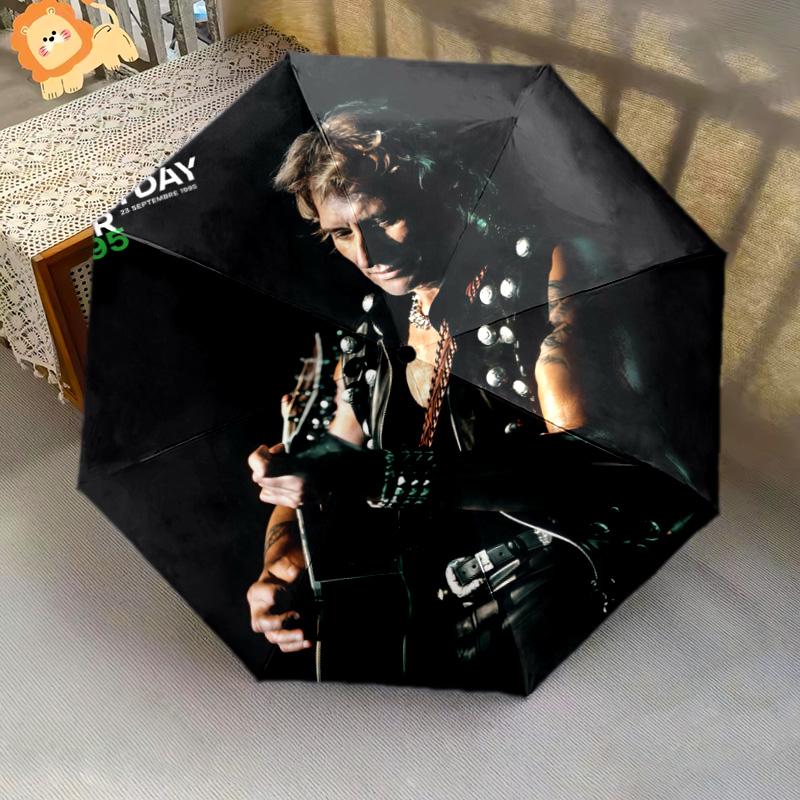 1pc Johnny Hallyday pattern Umbrella Portable Folding Umbrella Iron Frame Hole Bone Structure Outdoor Home Umbrella