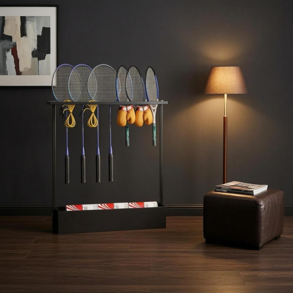 Racket Storage Rack Floor-Standing Stand Narrow for Home Gym, Entryway