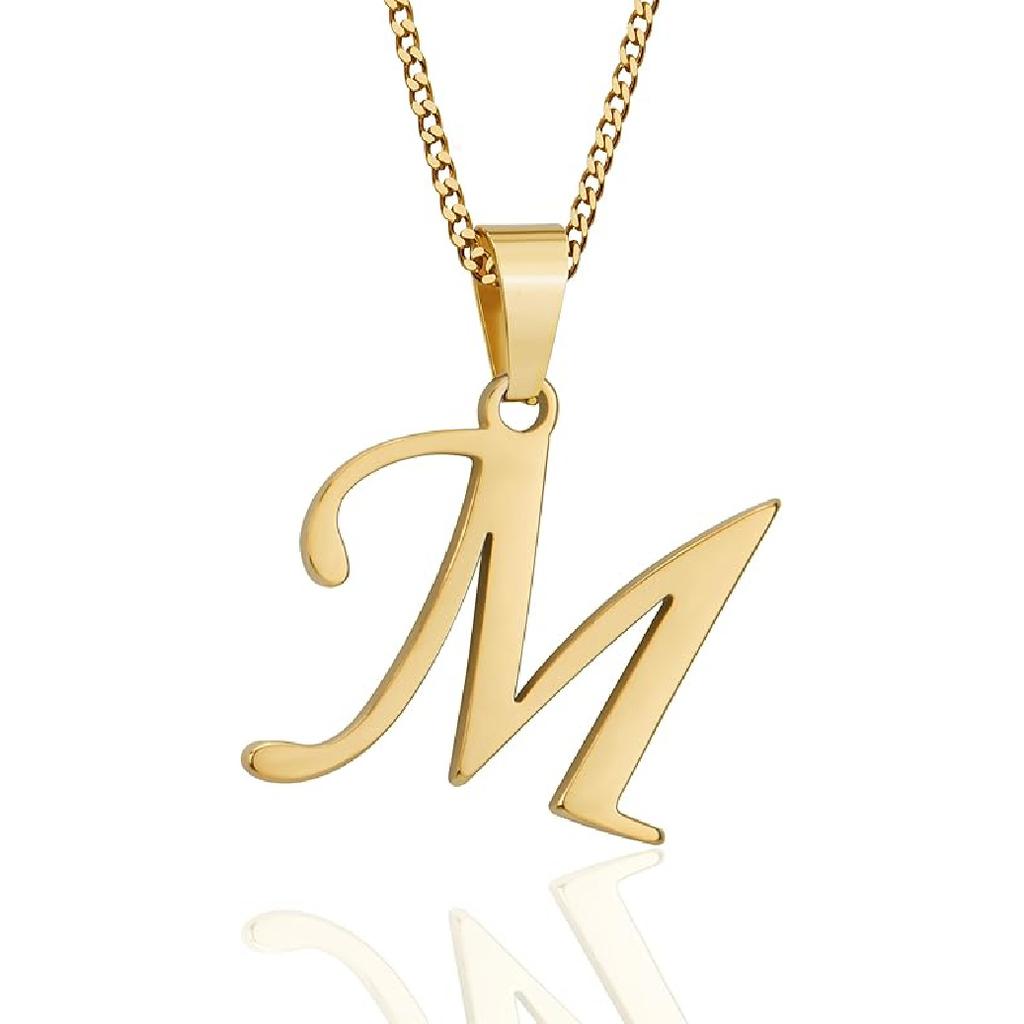 Suweibuke Initial Necklace for Men Women Boys Girls, 18K Gold Plated 26 Letters Pendant Necklace, Personalized Jewelry Gifts
