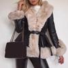 Chaqueta de manga larga con bolsillos y cinturón de punto abierto para mujer, abrigo de piel sintética con adornos de felpa para otoño e invierno