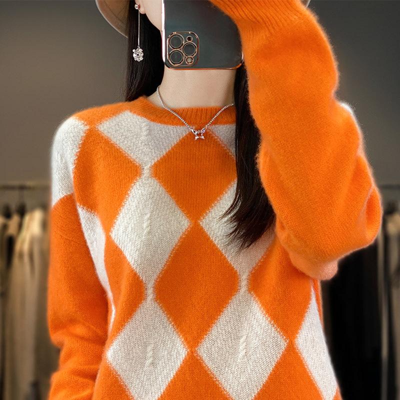 

Heavy Industry Round Neck Diamond-shaped Cardigan for Women In Autumn and Winter Cashmere Knitted Sweater Loose Versatile Base Shirt Pullover Top S