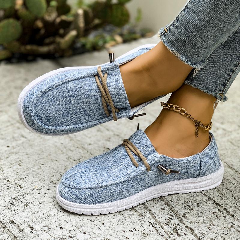Breathable Denim Lace Up Canvas Shoe Women 2025 Autumn Round Toe Low Heel Sneakers Soft Sole Non Slip Vulcanized Shoes