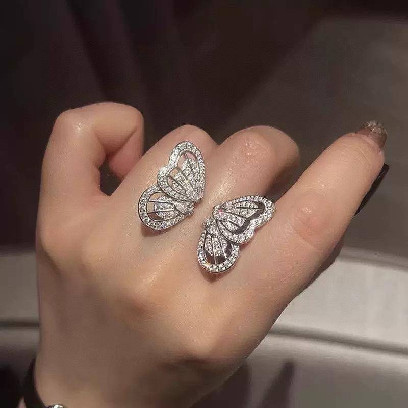 New Vintage 100% Pure 925 Sterling Silver Aaa Zirconia Butterfly Shape Ring For Women Luxury Wedding Jewelry Adjustable Opening