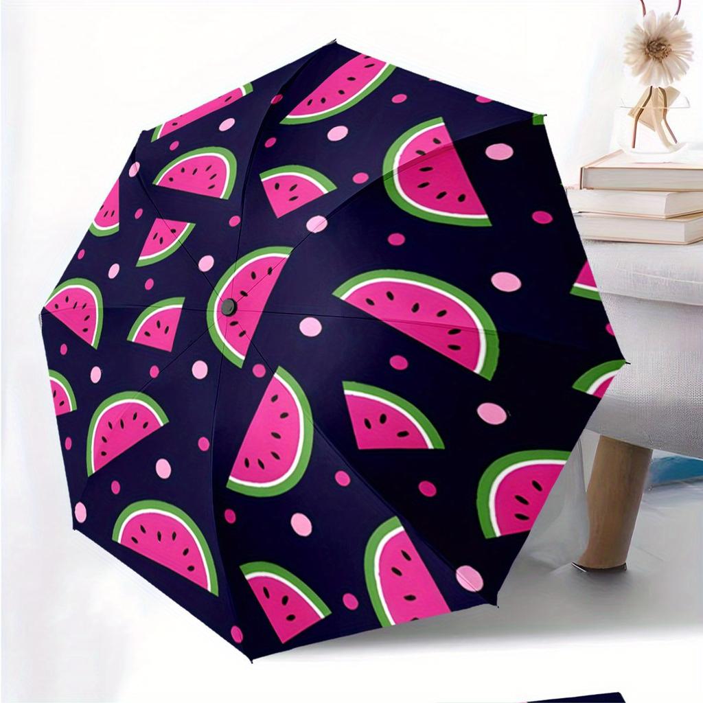 Compact Umbrella Featuring a Watermelon Slice Design Against a Deep Navy Backdrop, Perfect As a Creative Gift for Christmas An