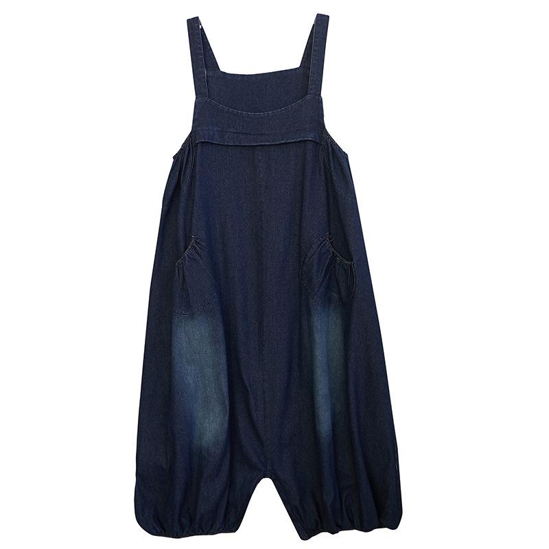 Spring Summer Vintage Denim Overalls Women's Oversized Loose Strap Lantern Pants Fashion Wide leg pants Women Streetwear