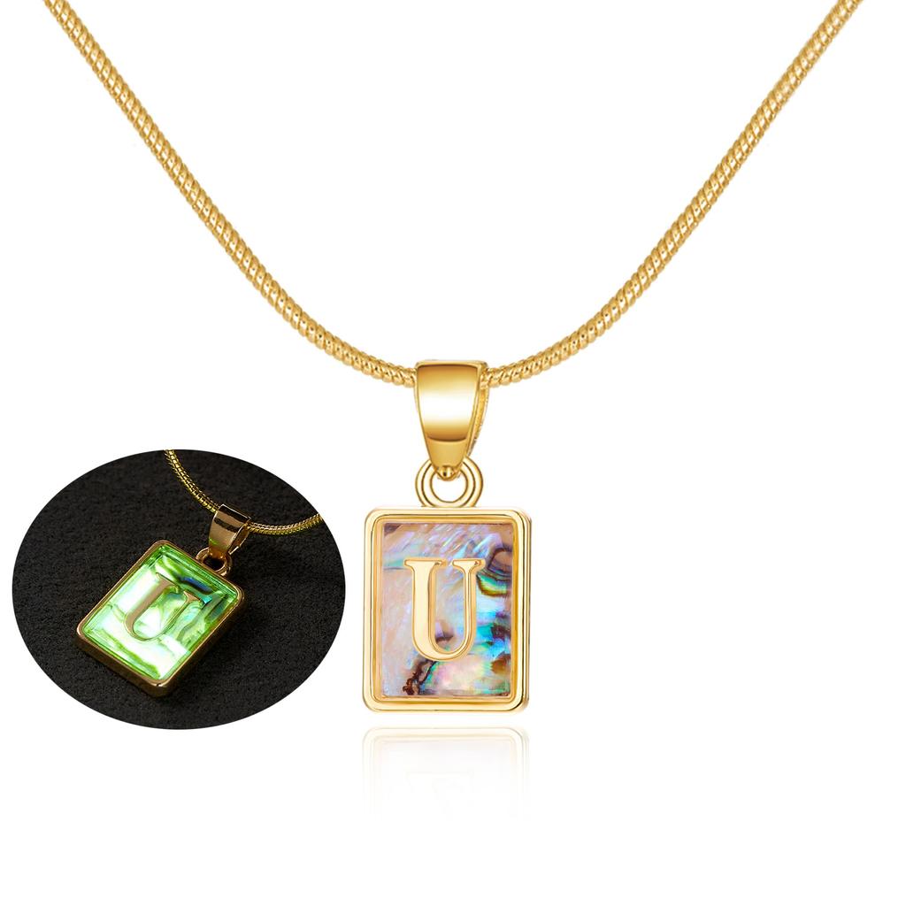 Colored Shell Luminous 26 Letter Square Brand Pendant Snake Bone Chain Necklace Couple Letter Necklace