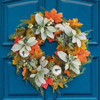 45cm Harvest Festival Decor Wreath, Pumpkin Maple Leaves Decor Wreath, Autumn Decor Garland, Front Door Garland, Door Hanging